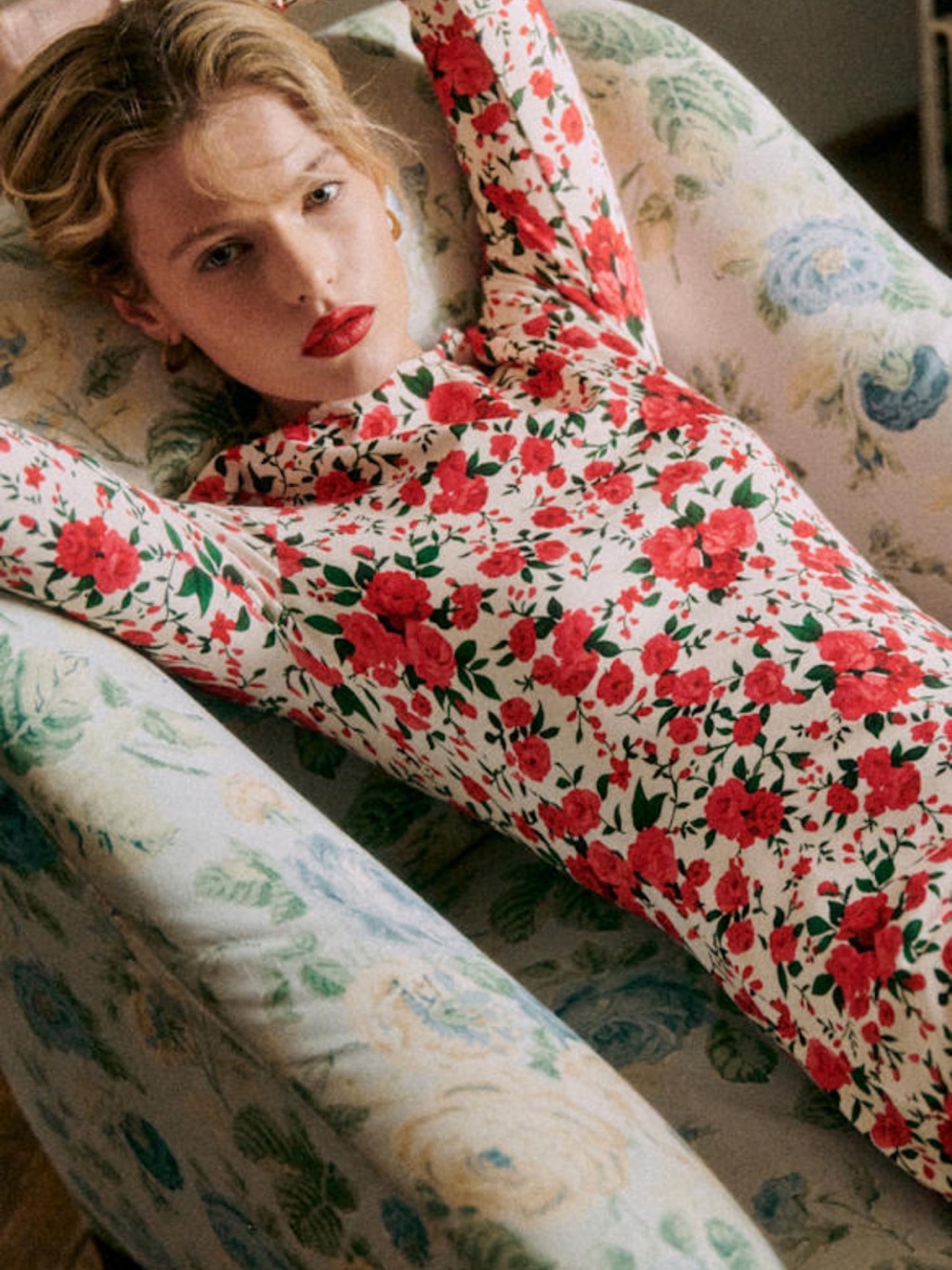Sézane Divia Dress Cream Red Roses Floral Mini - Picture 3 of 6